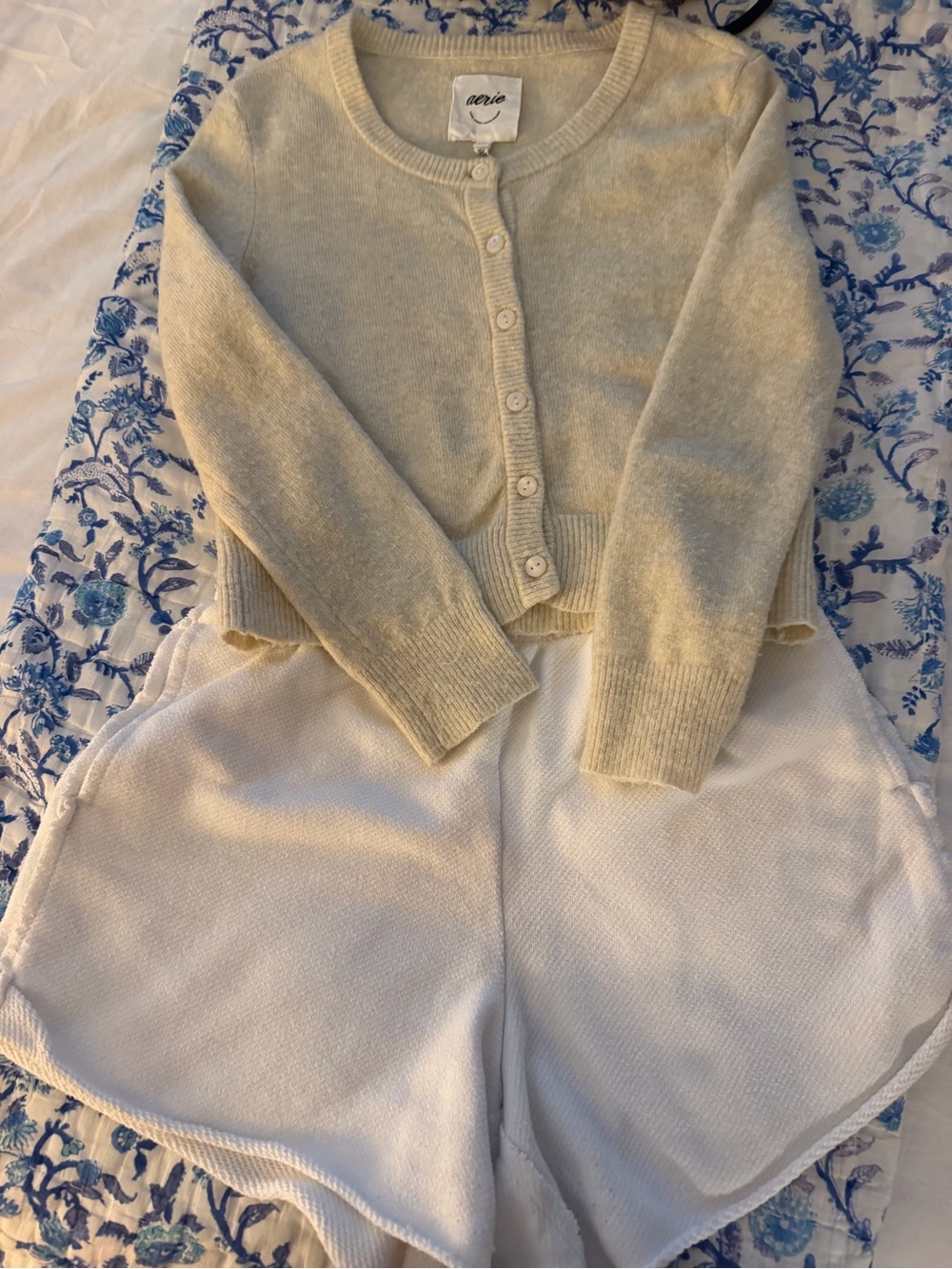aerie Cream Button-Front Cropped Cardigan